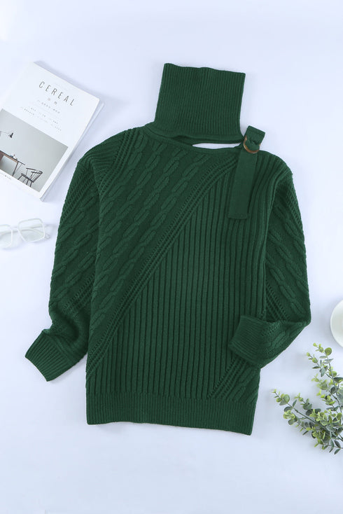 Strapped Cut Out Shoulder Turtleneck Sweater